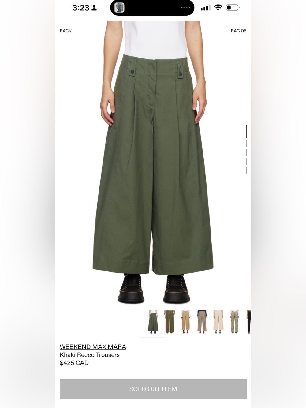 Weekend Max Mara Olive Green Wide-Leg Trousers / size US 6